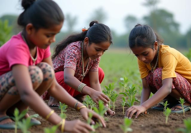 Local villagers planting young saplings during a community-led reforestation drive.