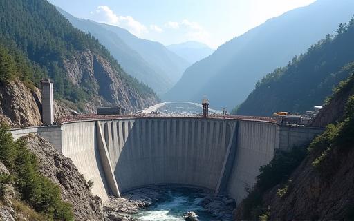 Hydroelectric dam construction in the Himalayan foothills