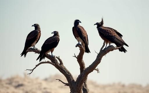 Critically endangered Indian vultures on a tree